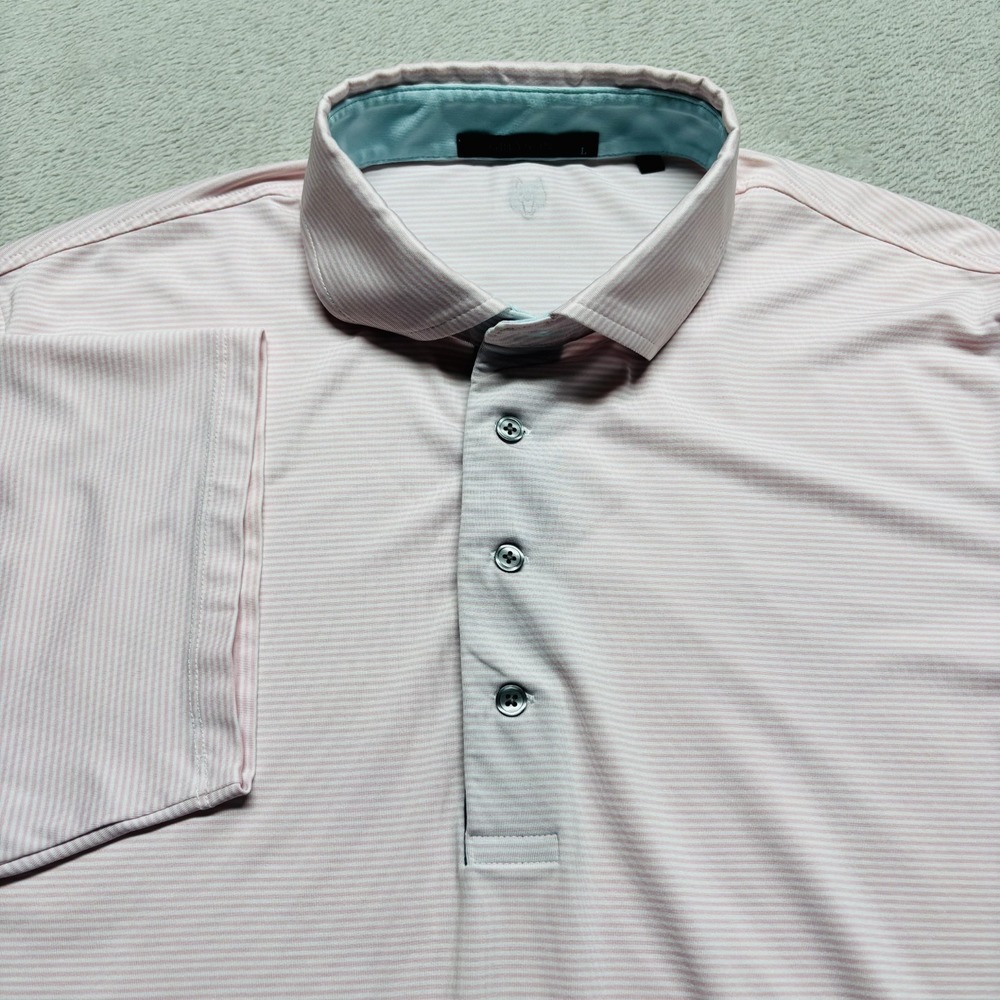 Greyson Men's L Pink Striped Golf Performance Lightweight‎ Polo Short Sleeve